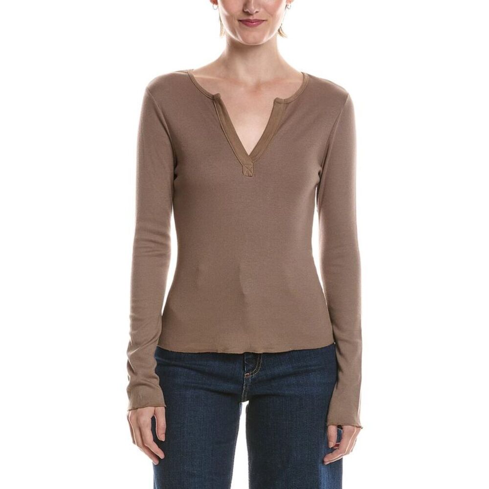 Michael Stars Womens  Salem Mixed Henley Top, Blue